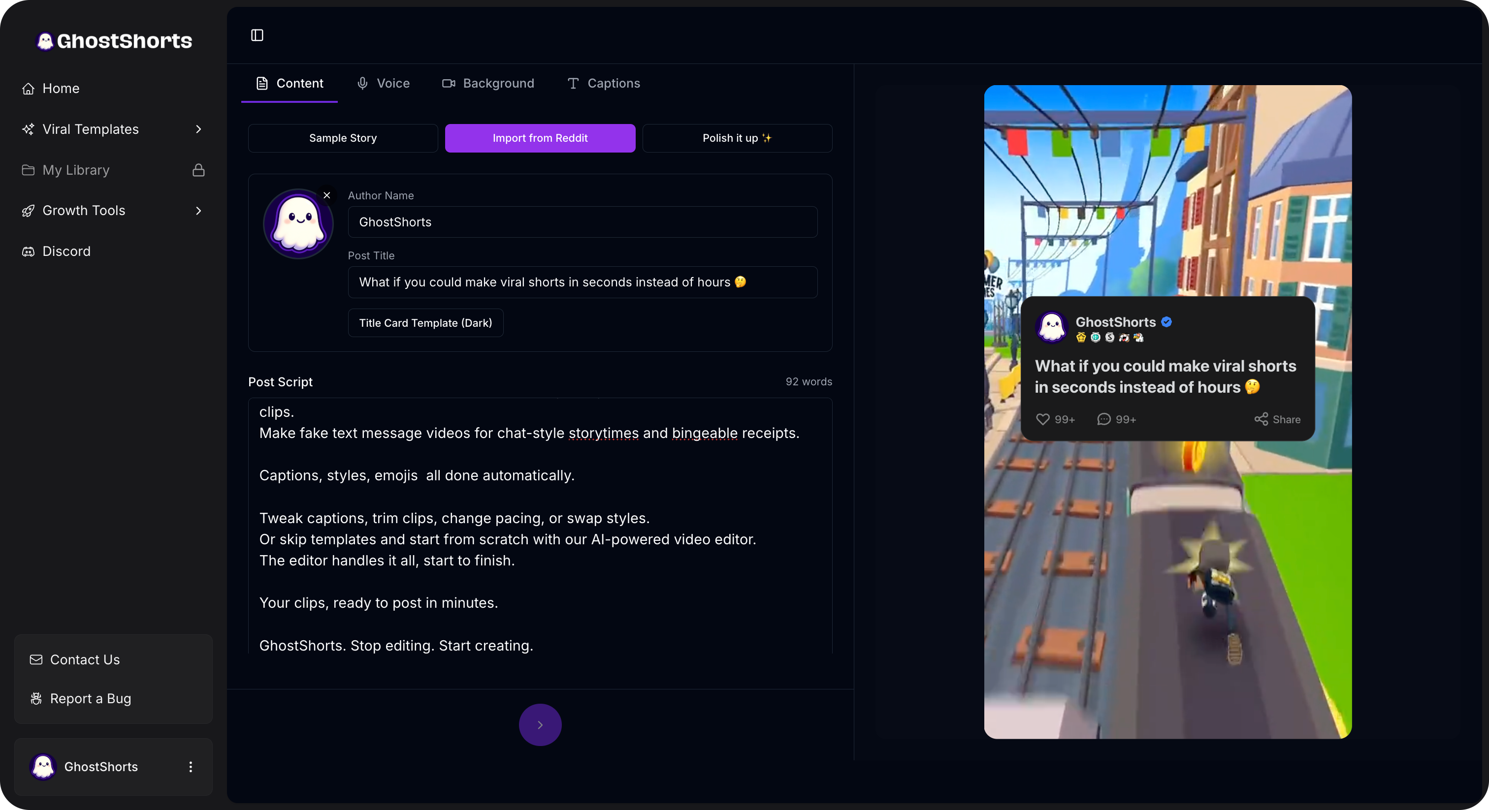 محرر قصص ريديت في GhostShorts